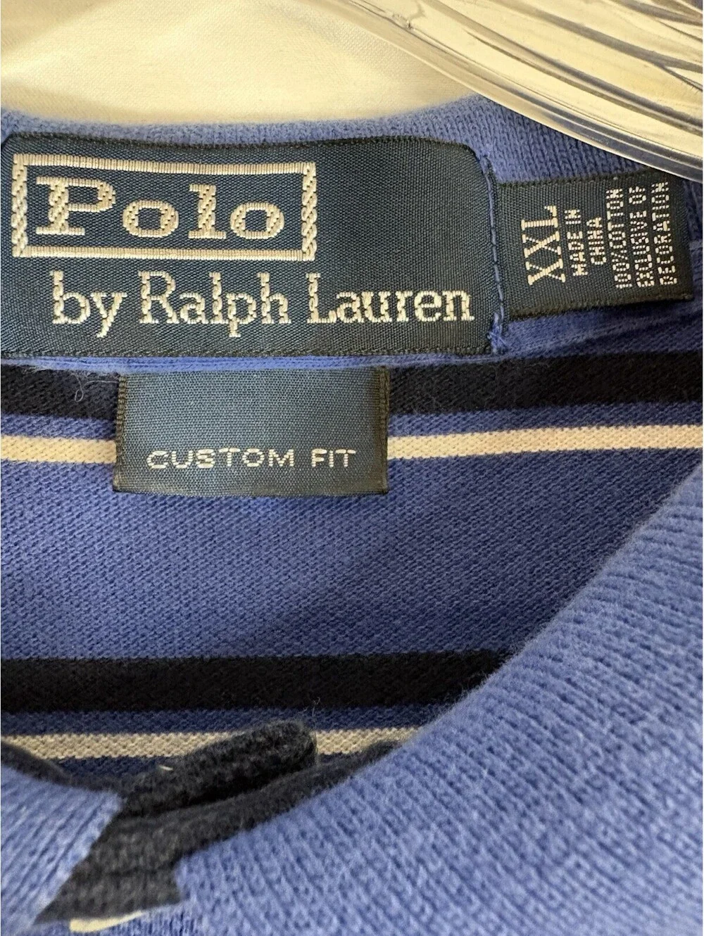 Polo Ralph Lauren Custom Fit Polo Shirt XL Blue Striped Pony Cotton Men